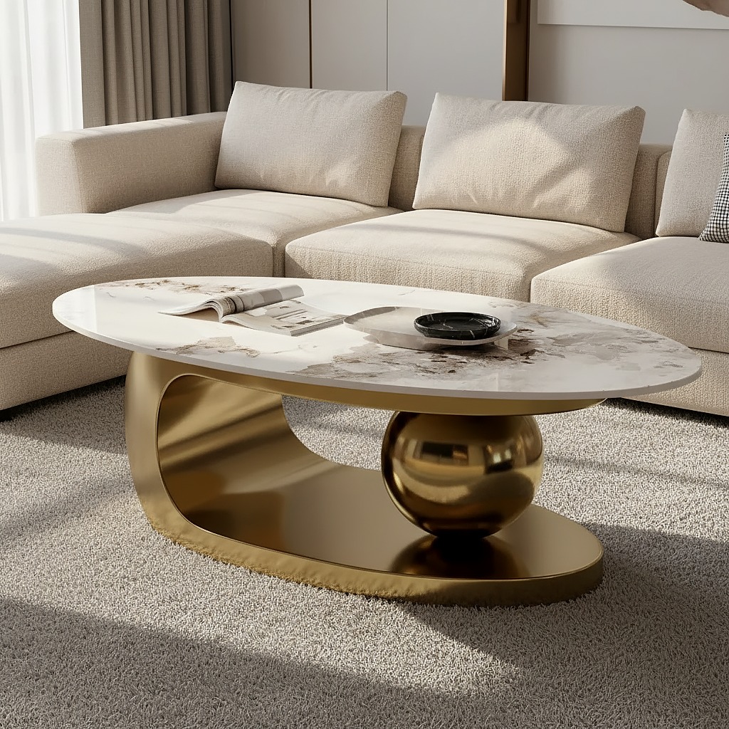 Modern Gold Oval Coffee Table - Image 2