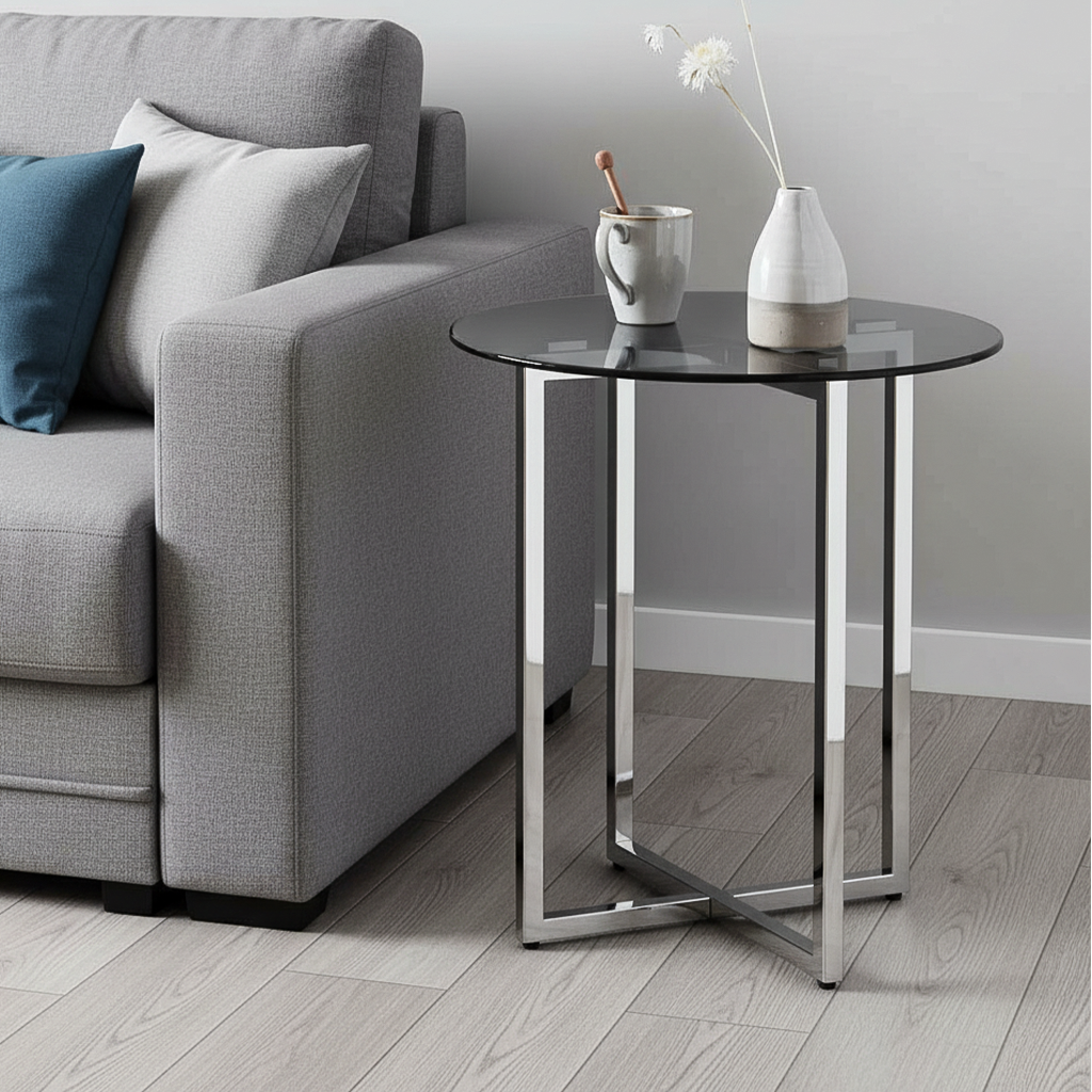 Minimalist Silver X-Frame Side Table - Image 6