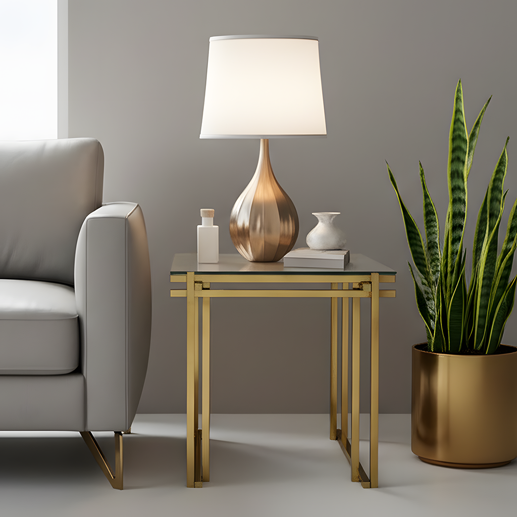 Gold Minimalist Glass Side Table - Image 2