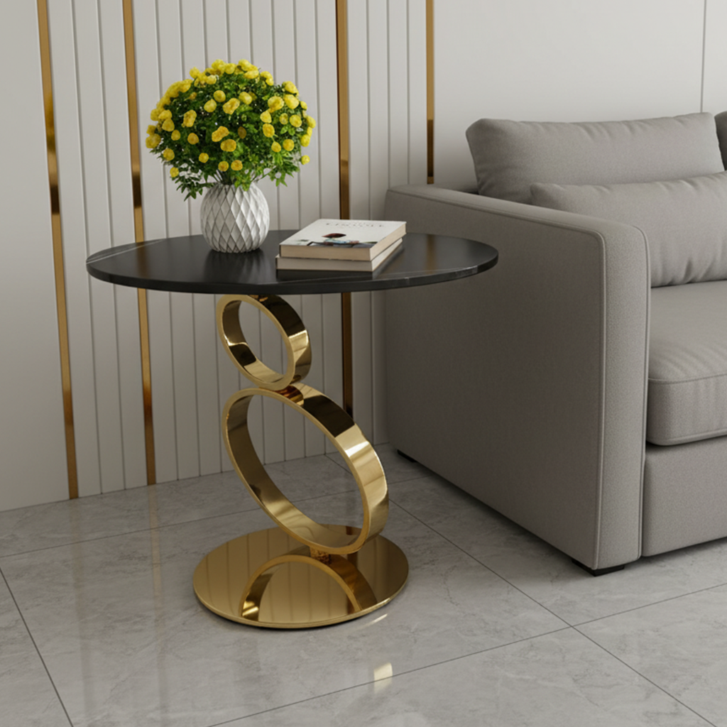 Gold Interlocking Loop Black Marble Side Table - Image 2