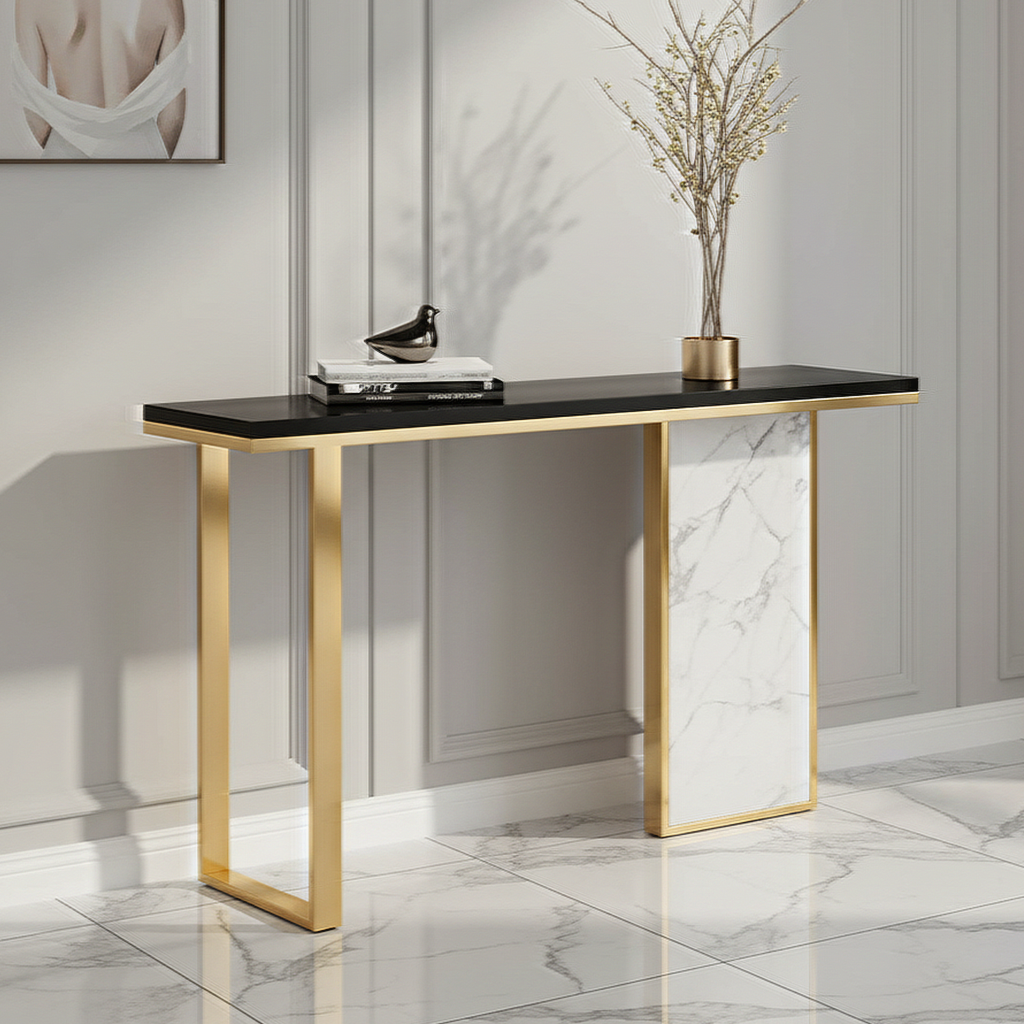 Gold & Marble Panel Console Table - Image 2