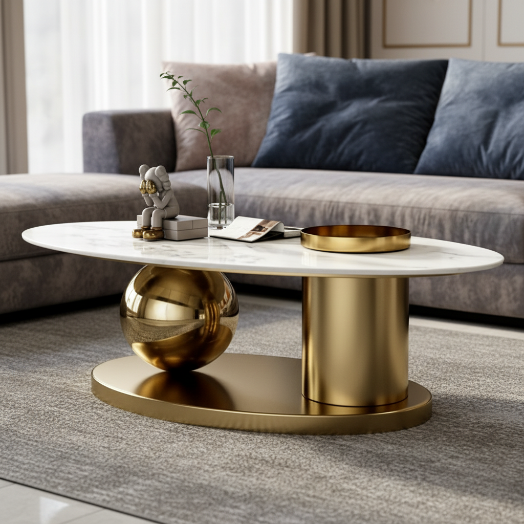 Oval Gold Marble Table - Image 2