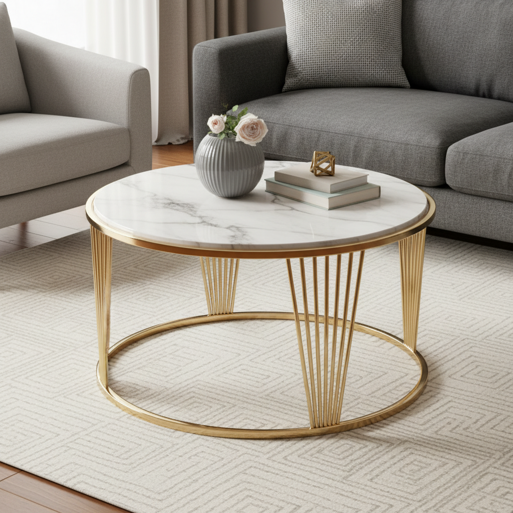 Round Gold Marble Table - Image 2