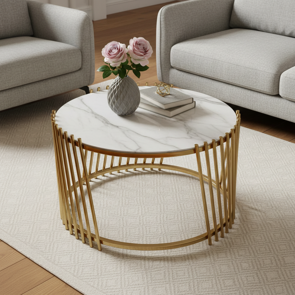 Circular Gold Marble Table - Image 6