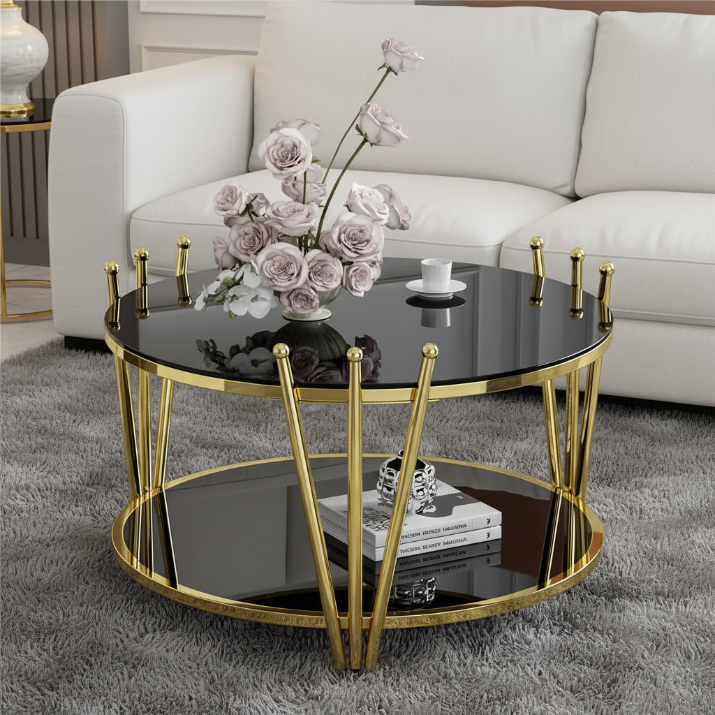 Double-Tier Black Glass Coffee Table - Image 2