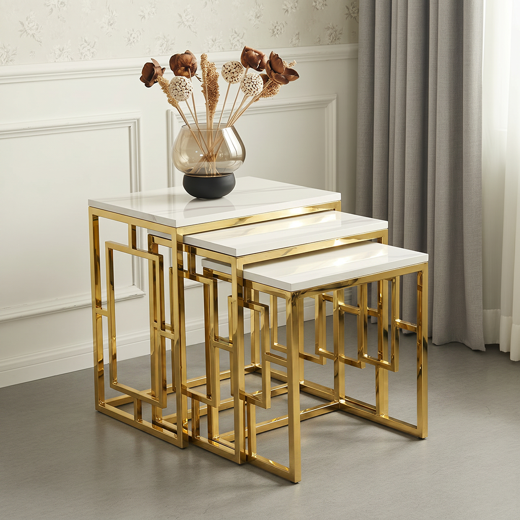 Nesting Geometric Gold Table Set - Image 2