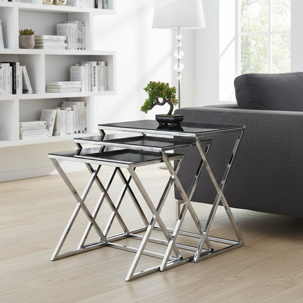 Nesting X-Frame Silver Side Set - Image 2