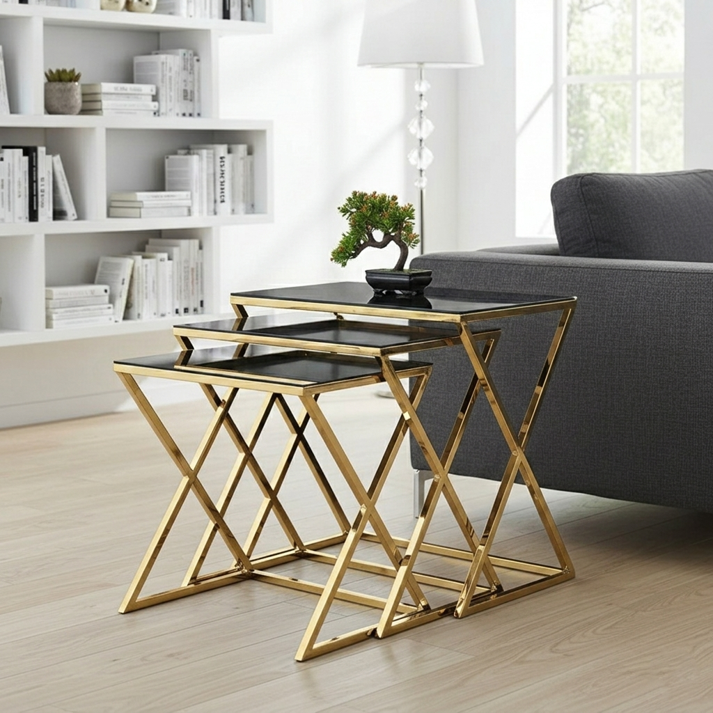 Nesting X-Frame Gold Side Set - Image 2