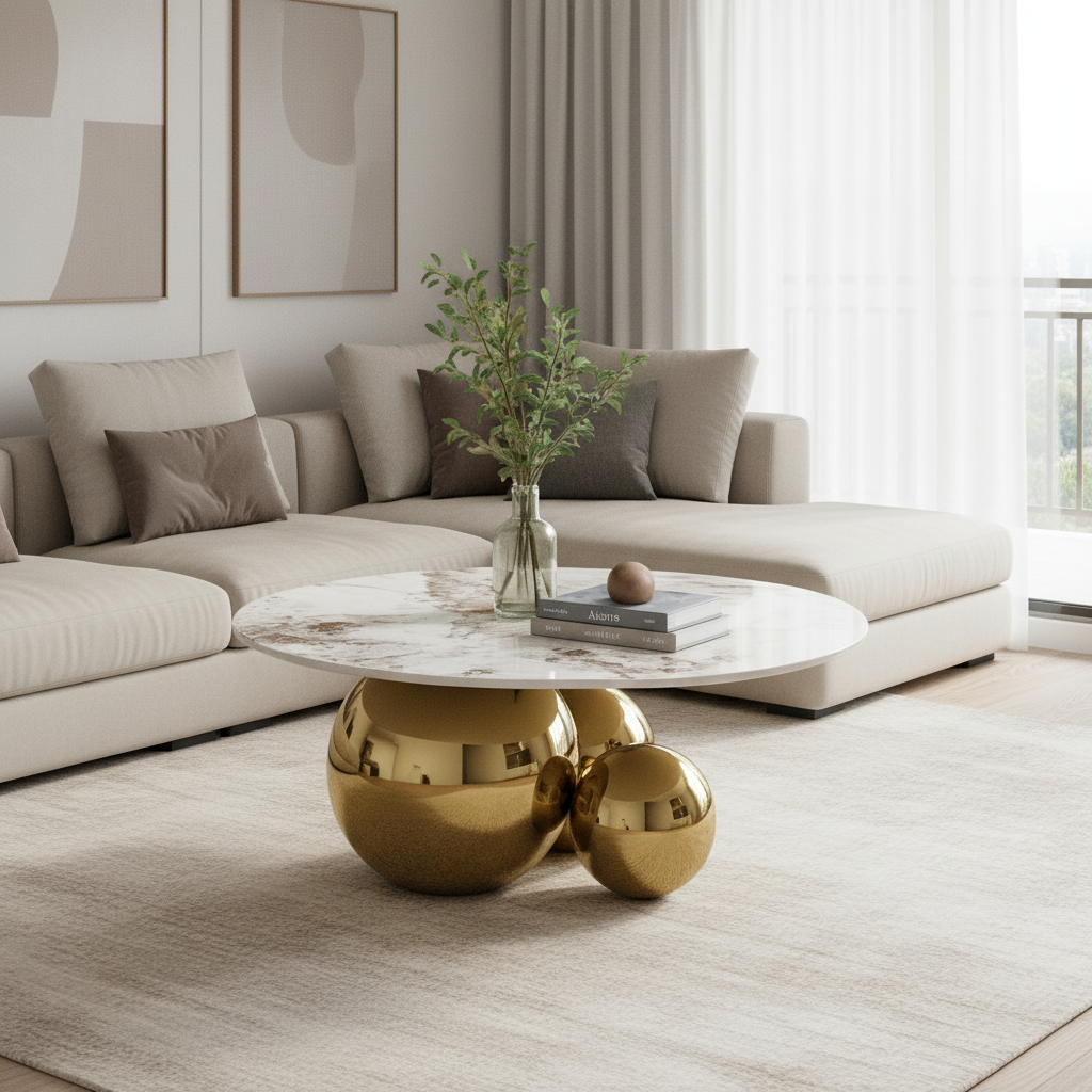 Spherical Gold Marble Table - Image 2