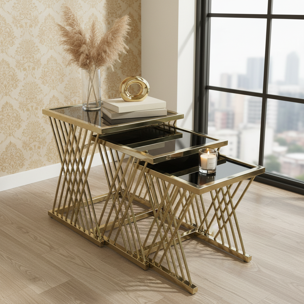 Nesting Hourglass Gold Side Set - Image 2