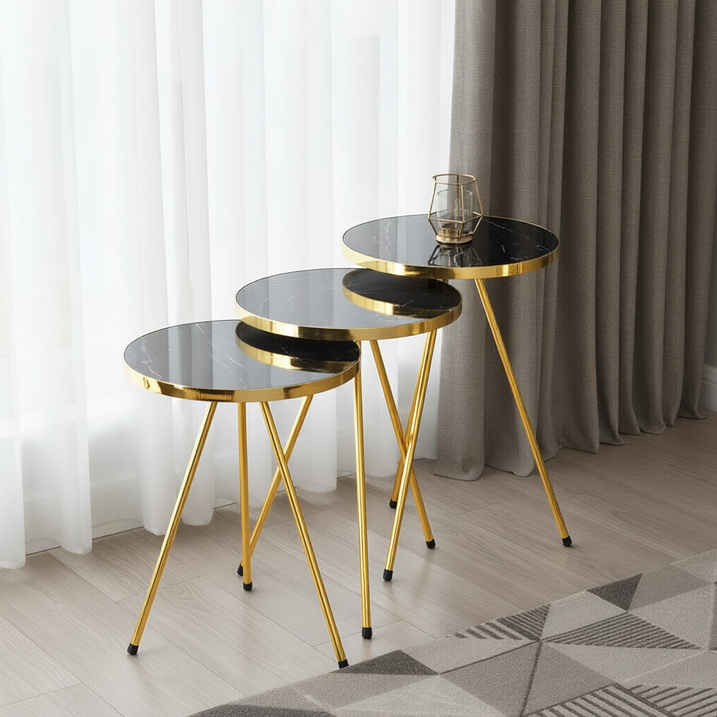 Nesting Tripod Gold Marble Set - Image 2