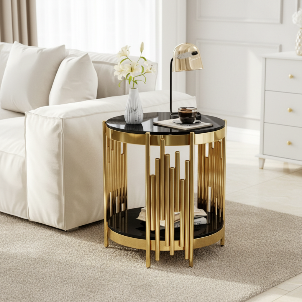 Double-Tier Gold Fluted Side Table - Image 5