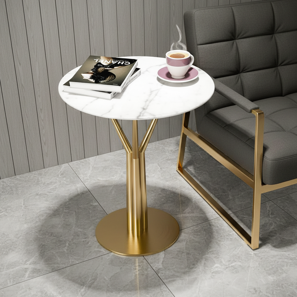 Modern Gold Branch White Marble Side Table - Image 2