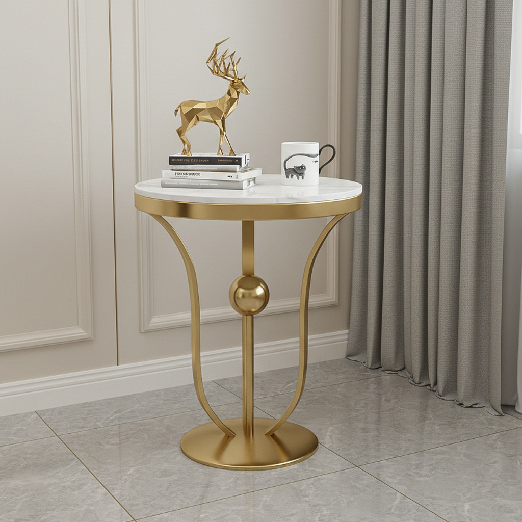 Modern Gold Orb Pedestal Side Table - Image 2