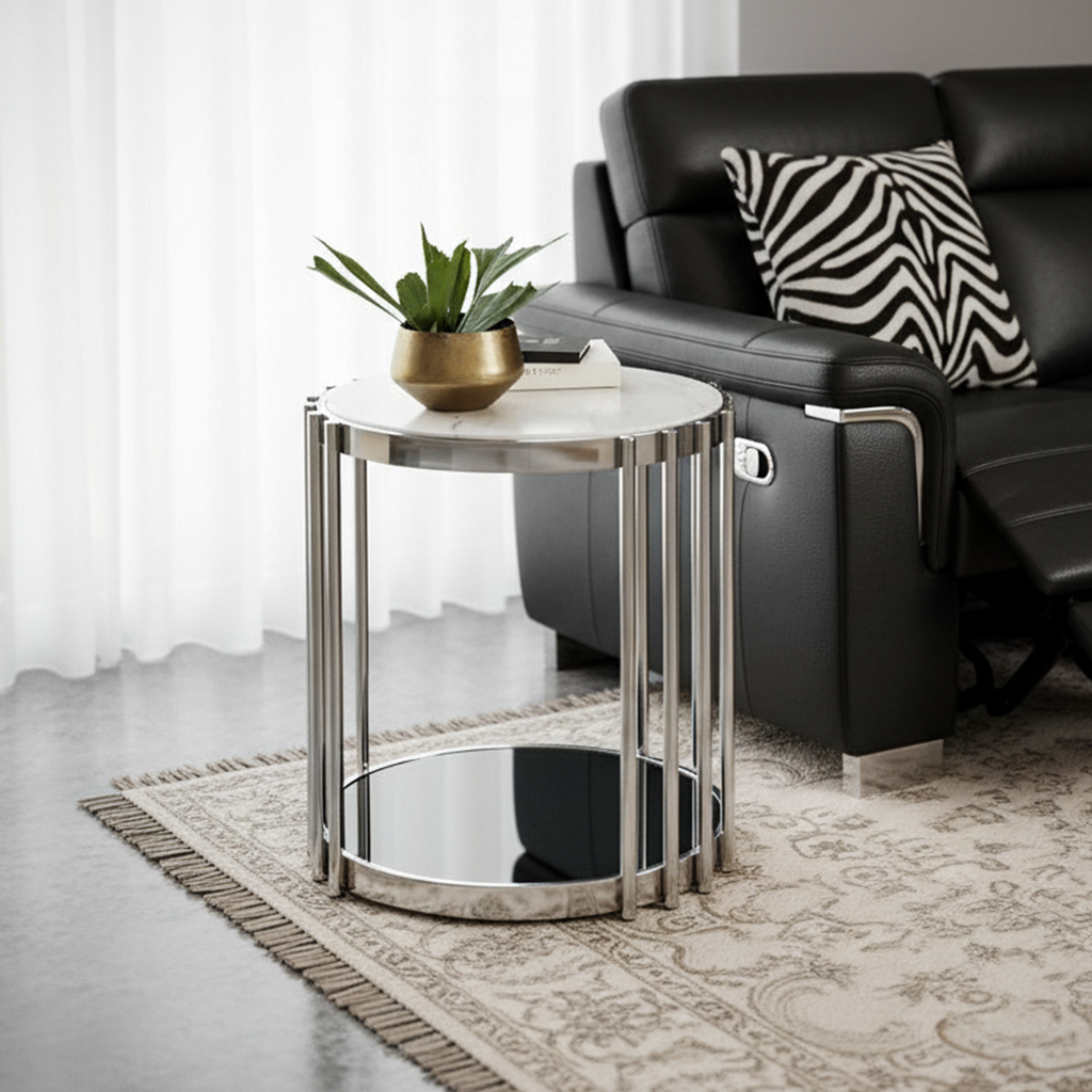 Double-Tier Silver Slat Side Table - Image 2