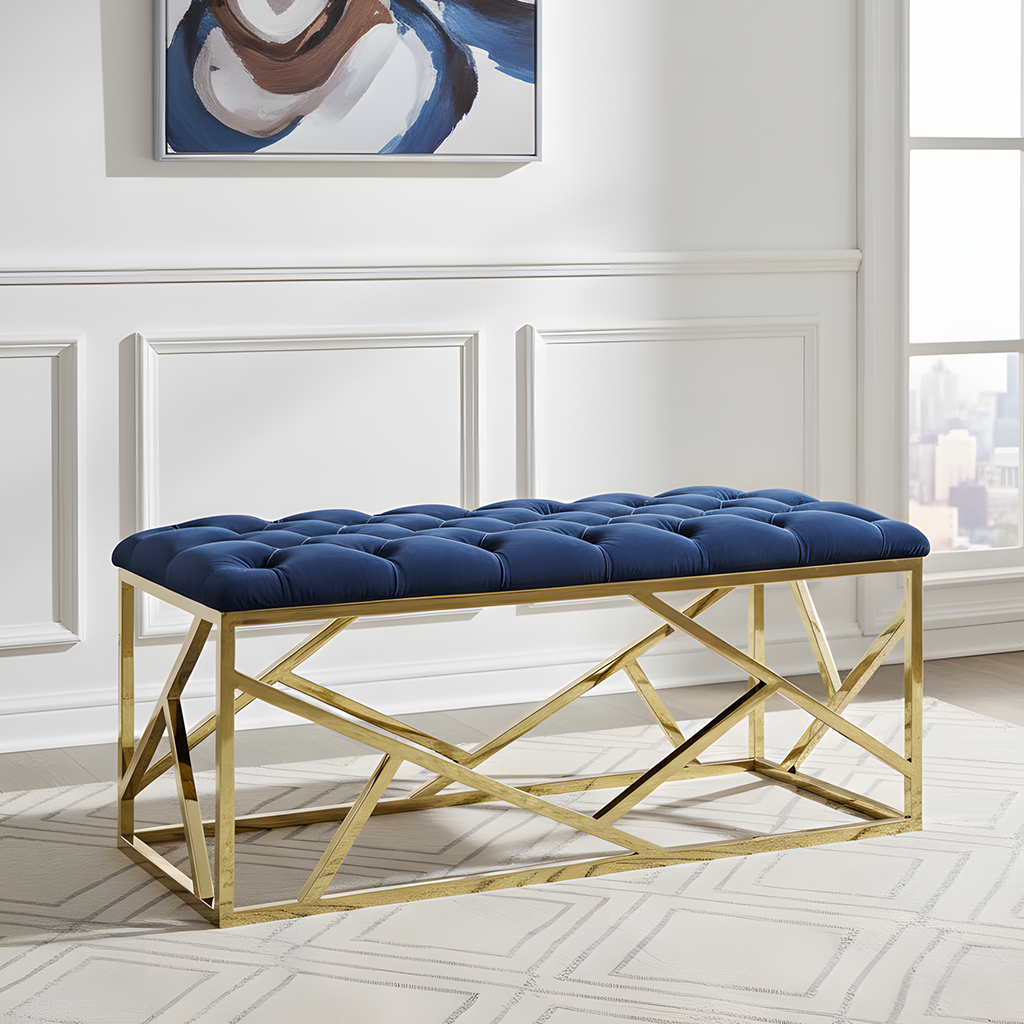 Modern Gold Geometric Rectangular Marble Bench - Image 2