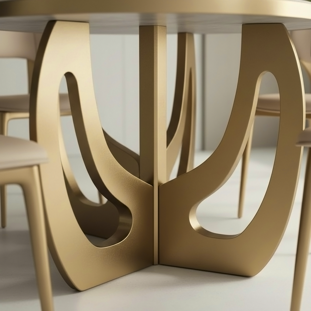 Modern Gold Sculptural-Base Marble Dining Table & Petal-Back Chairs Dining Set - Image 2
