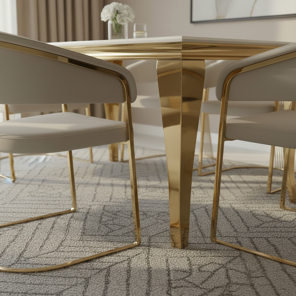 Modern Luxury Gold Tapered-Leg Dining Table & Wire-Base Chairs Dining Set - Image 3