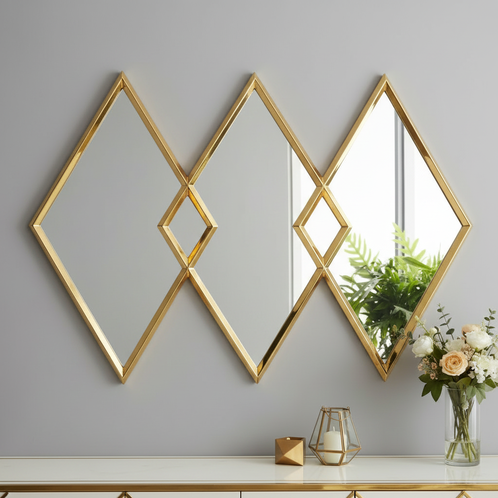 Tri-Diamond Luxe Wall Mirror Set – Radiant Gold Finish - Image 2