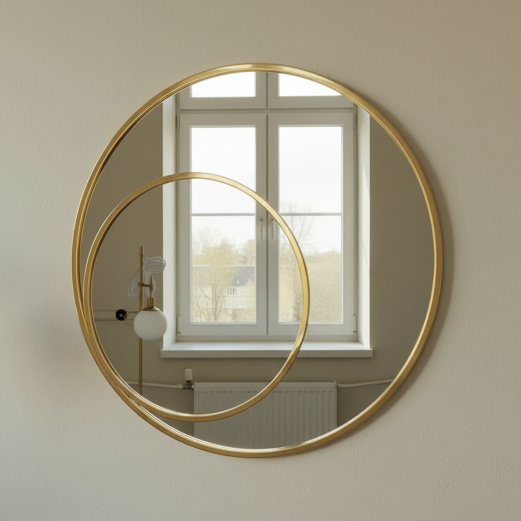 Round Gold Wall Mirror with Inset Secondary Circle Frame - Image 2