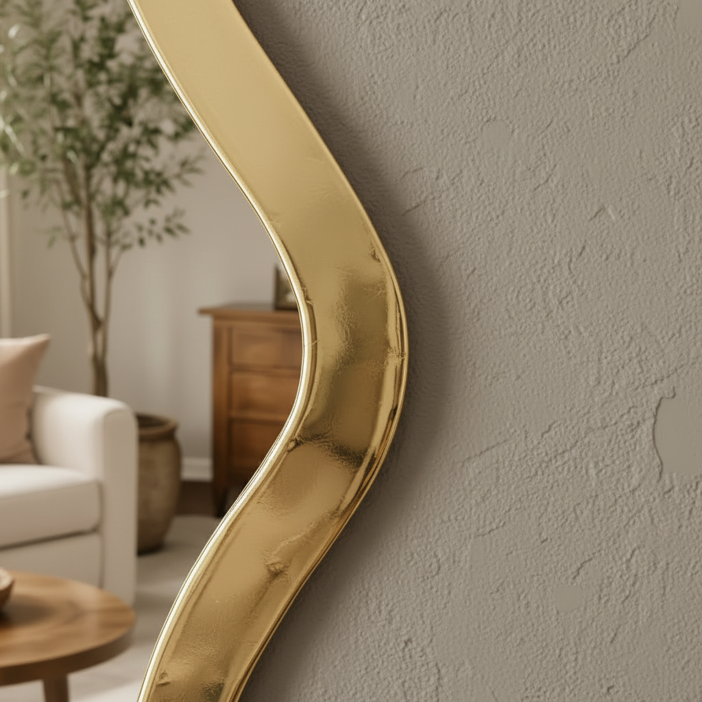 Large Asymmetrical Gold Wall Mirror – Organic Wavy Frame - Image 3