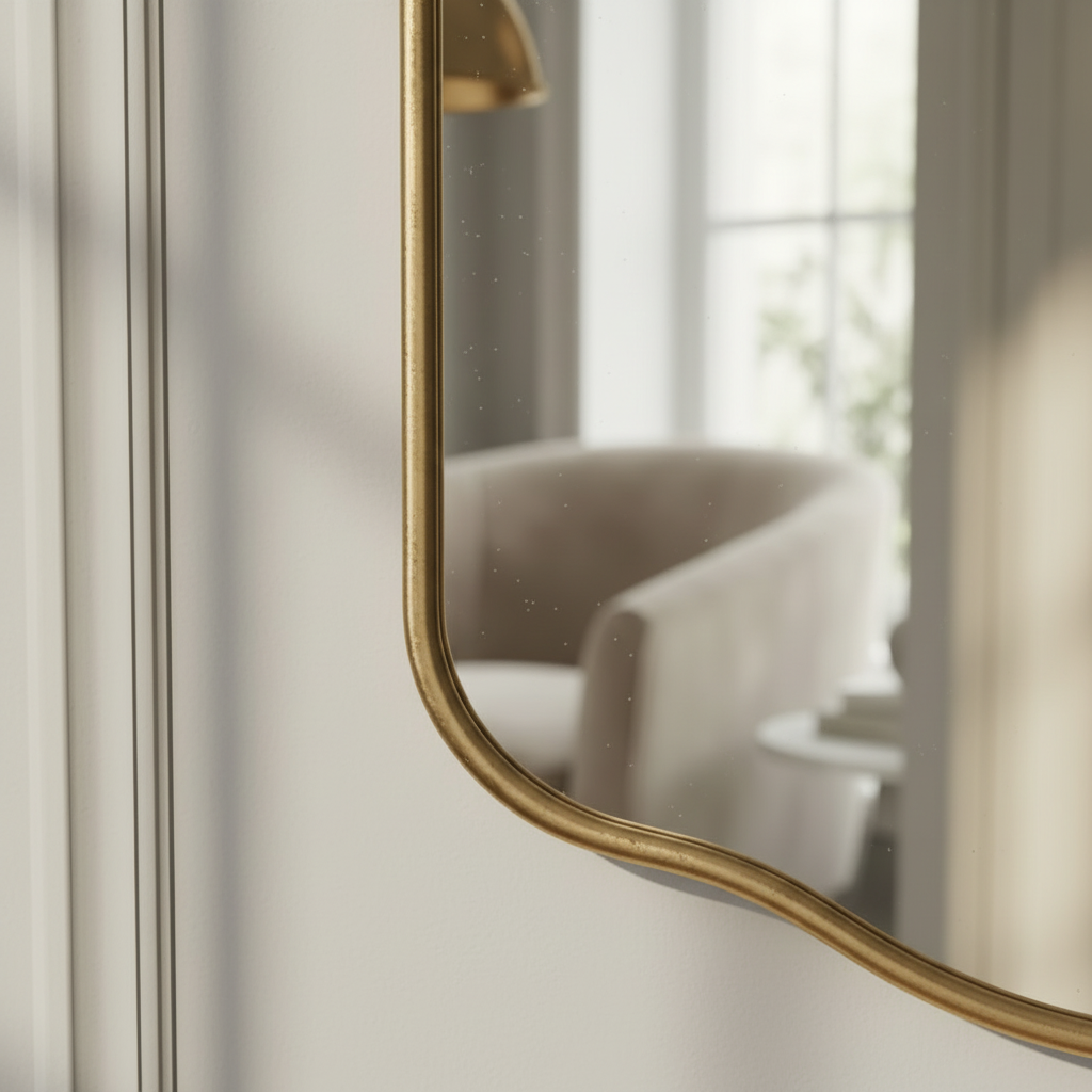 Full-Length Gold Wall Mirror with Scalloped Top and Bottom Edges - Image 2