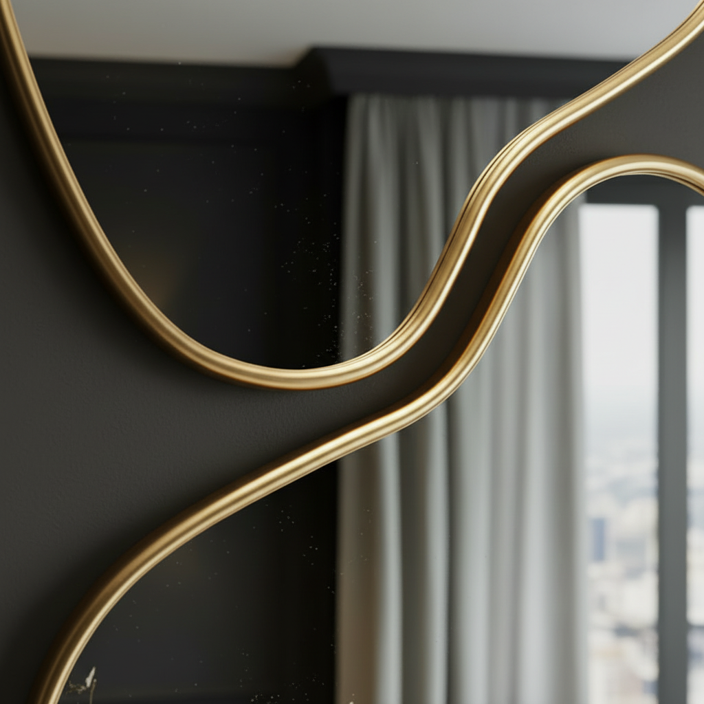 Large Two-Piece Interlocking Gold Wall Mirror – Organic Shapes - Image 2