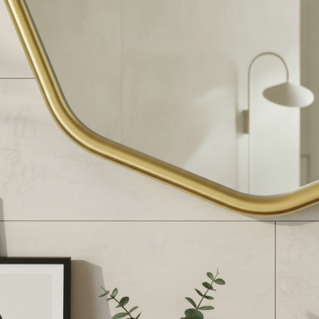 Modern Geometric Gold Wall Mirror – Soft-Edge Heptagon Frame Accent Mirror - Image 2