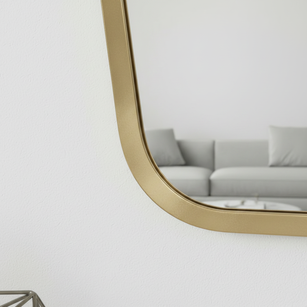 Modern Tapered Gold Wall Mirror – Sleek Geometric Rectangle with Rounded Edges - Image 2