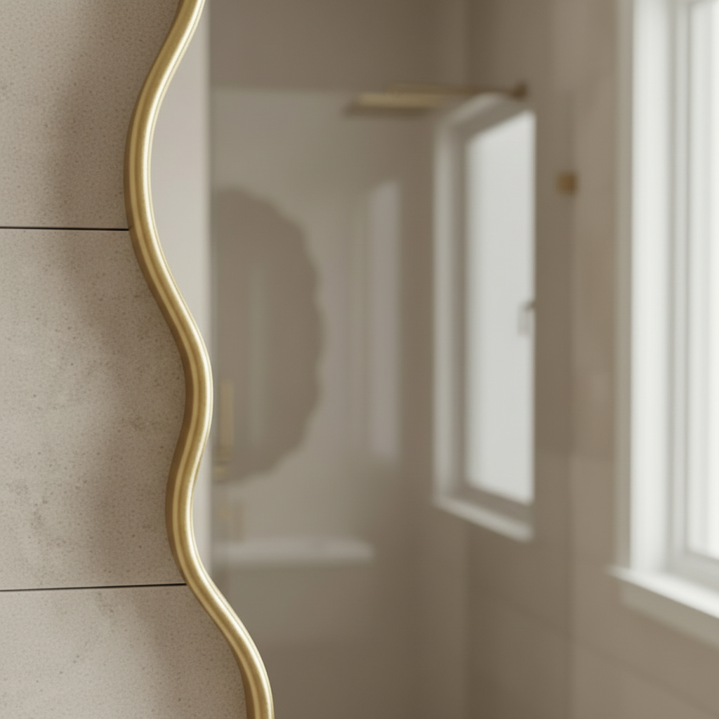Modern Scalloped Gold Oval Mirror – Wavy Edge Decorative Bathroom Vanity Mirror - Image 2