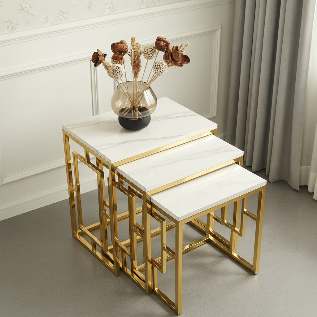 Nesting Geometric Gold Table Set - Image 3