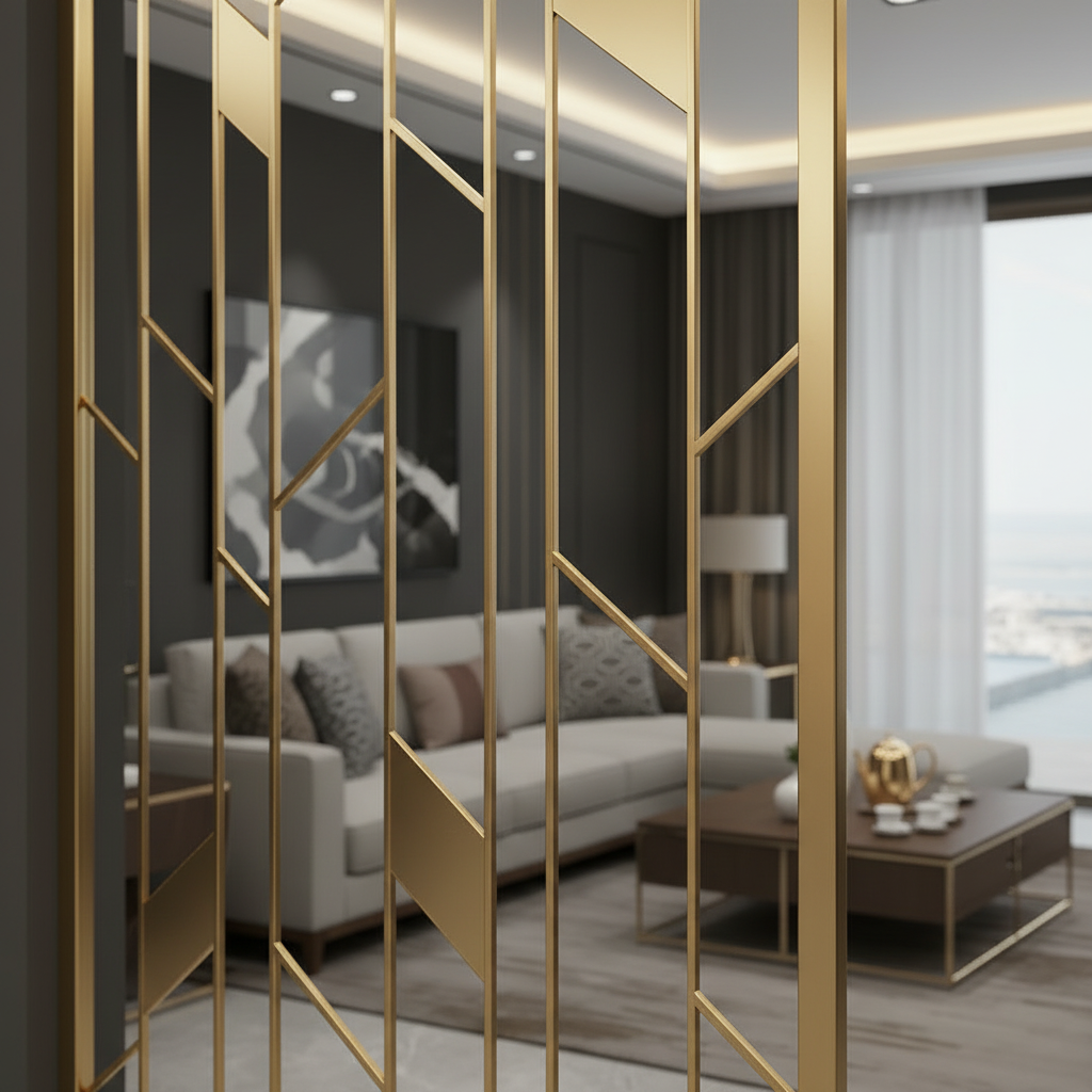 Modern Gold Geometric Room Divider – Luxury Stainless Steel Privacy Screen - Image 3