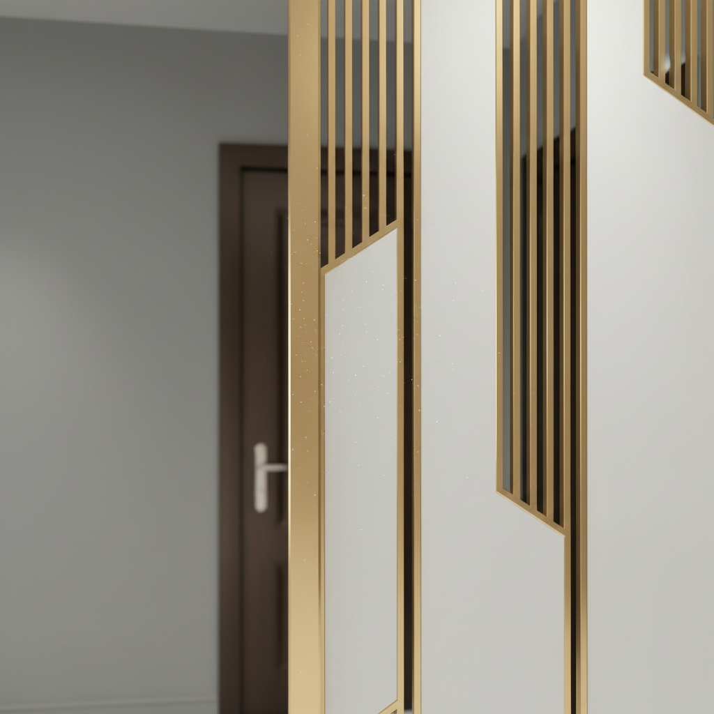 Modern Gold Column Room Divider – Luxury Vertical Metal Slat Partition for Living Room - Image 2