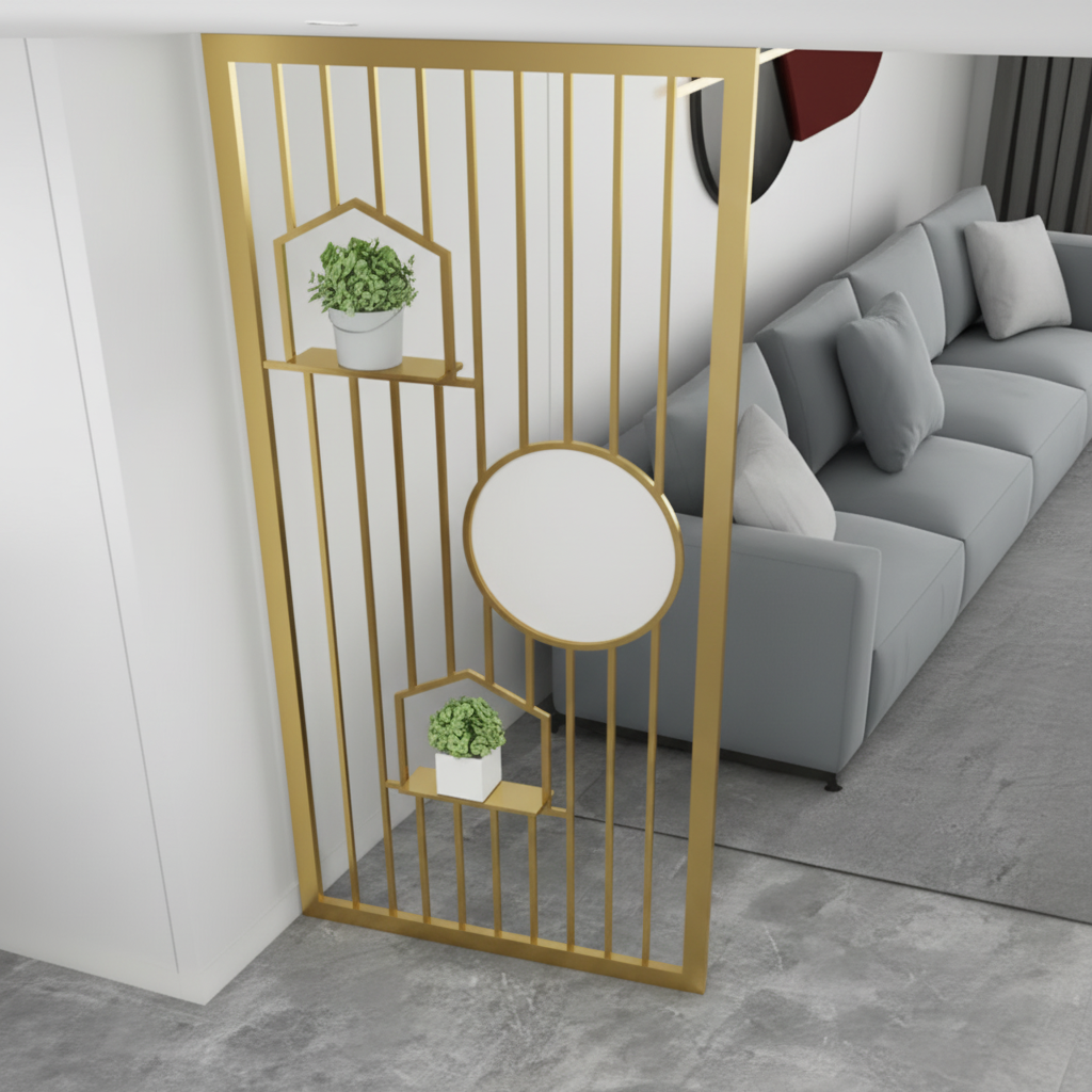 Modern Gold Staggered Pillar Room Divider – Luxury Vertical Metal Spindle Partition for Open Interiors. - Image 2
