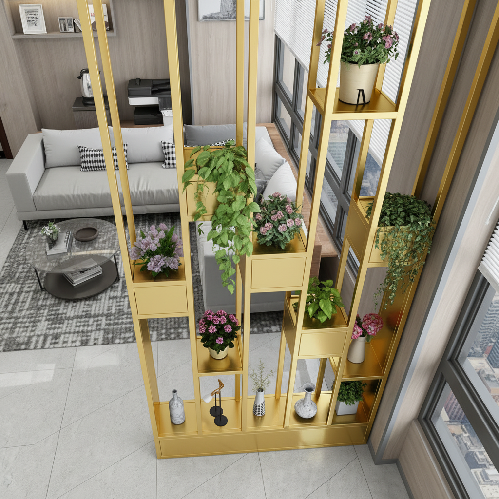 Premium Gold Column Partition – Luxury Multi-Tier Display Unit & Room Divider for Modern Spaces. - Image 2