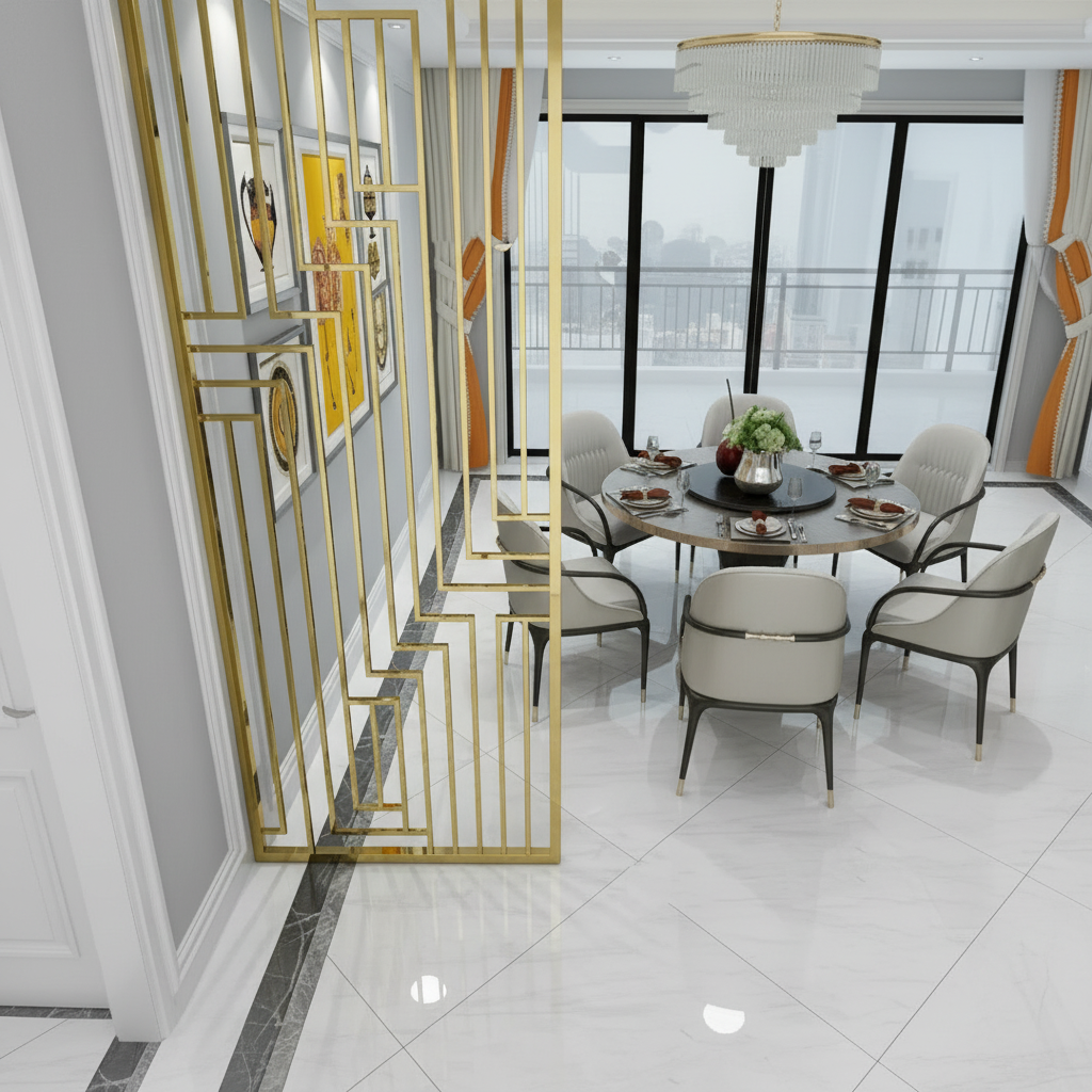 Luxury Gold Geometric Maze Partition – Modern Stainless Steel Room Divider for Dining & Living Areas. - Image 2
