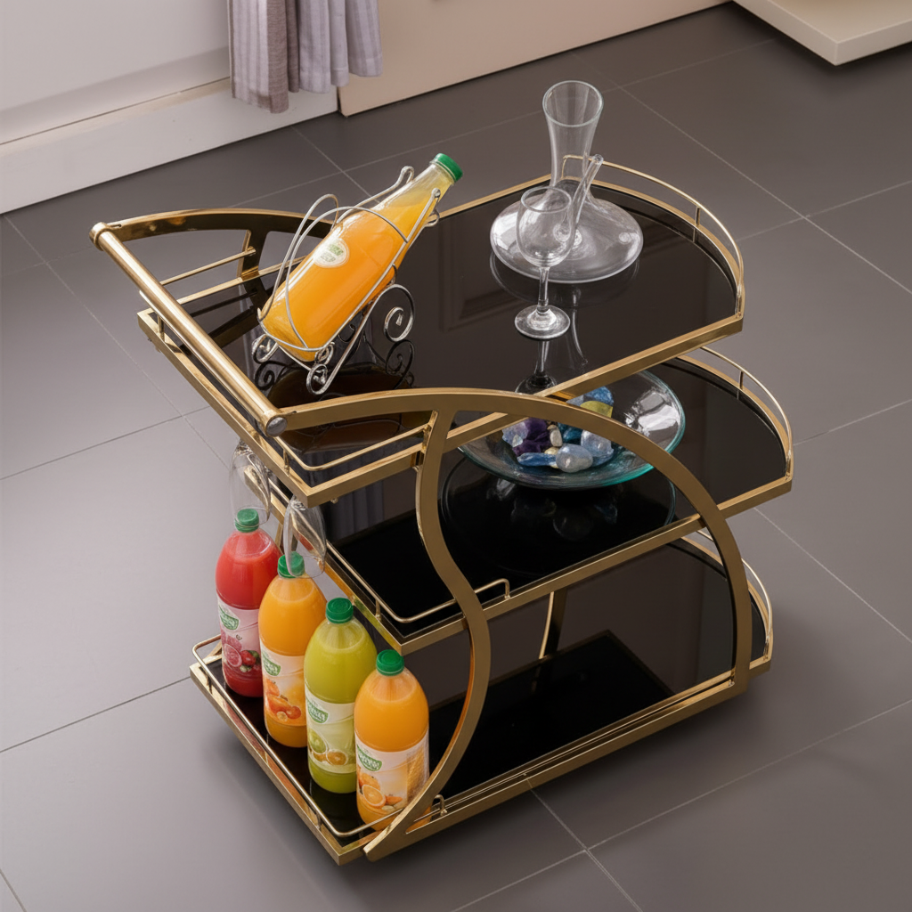 Modern Luxury Gold TV Stand – Elegant 3-Section Glass Console Table with Integrated Shelving and Polished Gold Frame for Living Room - Image 2