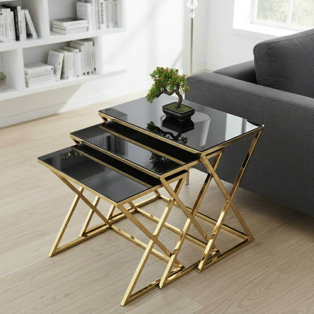 Nesting X-Frame Gold Side Set - Image 3