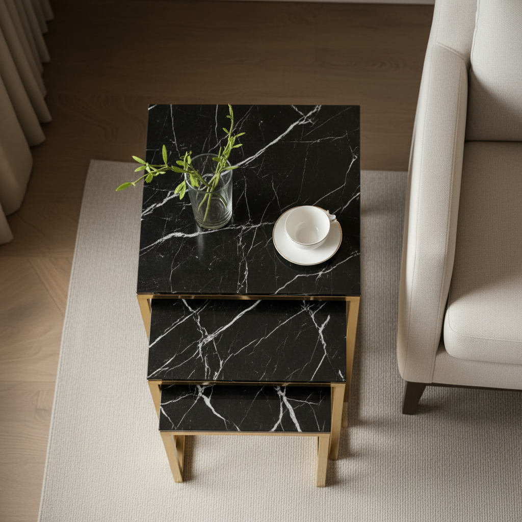 Nesting Black Marble & Gold Side Set - Image 3