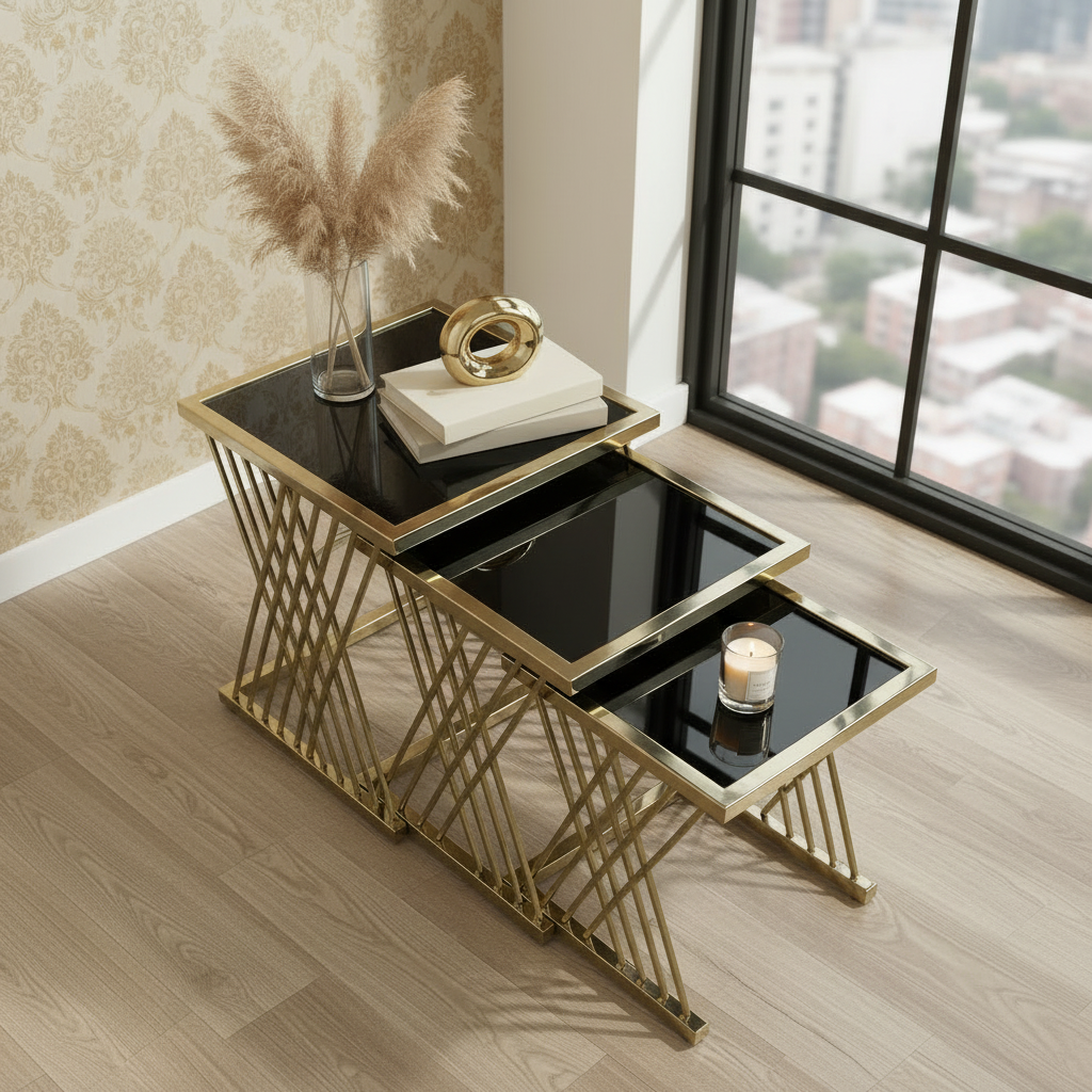 Nesting Hourglass Gold Side Set - Image 3