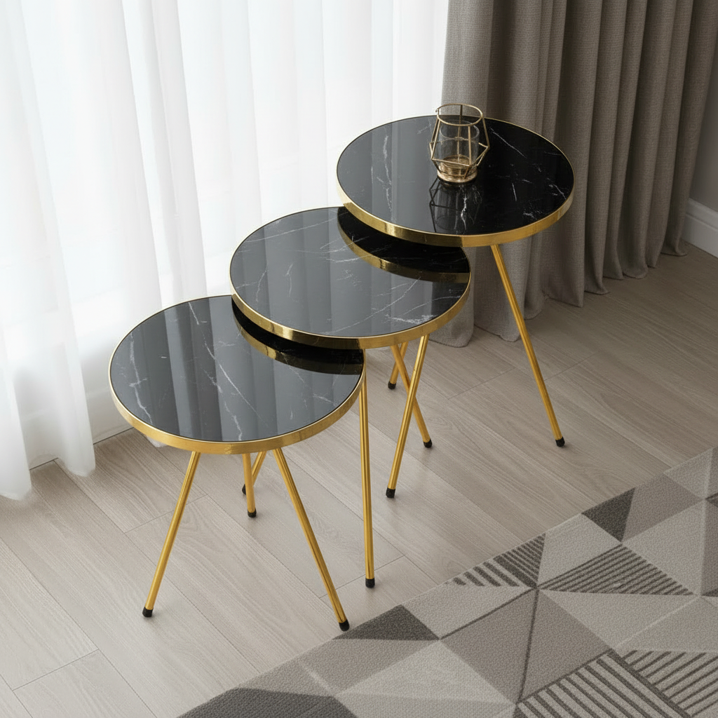 Nesting Tripod Gold Marble Set - Image 3