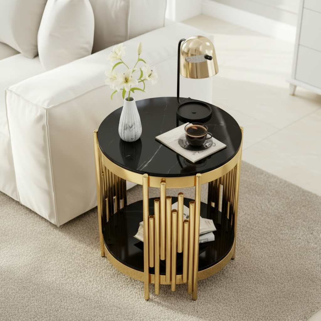 Double-Tier Gold Fluted Side Table - Image 6