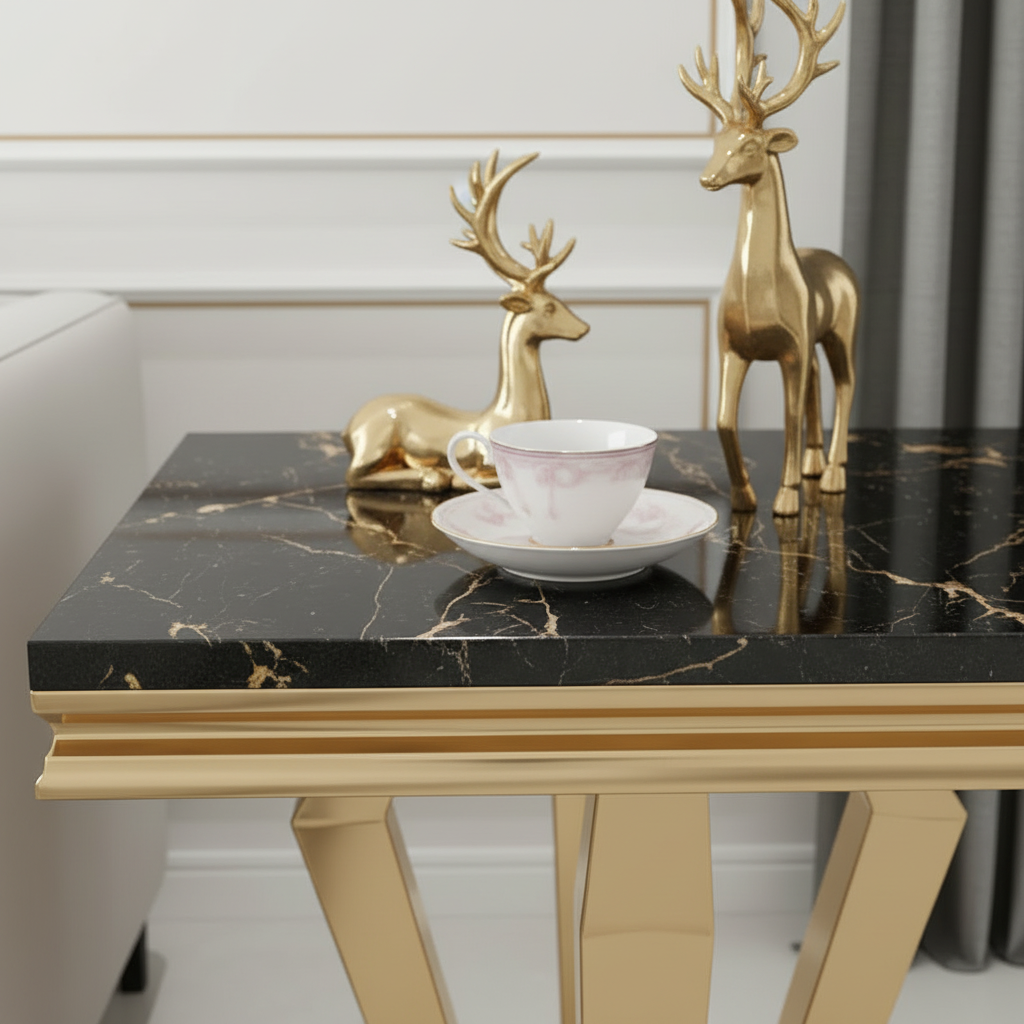 Geometric Gold & Black Marble Side Table - Image 3