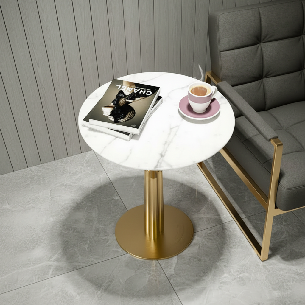 Modern Gold Branch White Marble Side Table - Image 3