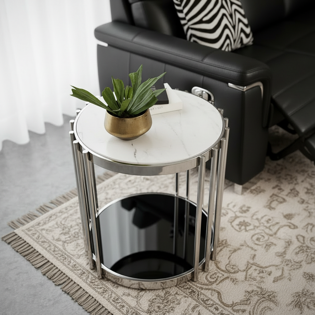 Double-Tier Silver Slat Side Table - Image 3