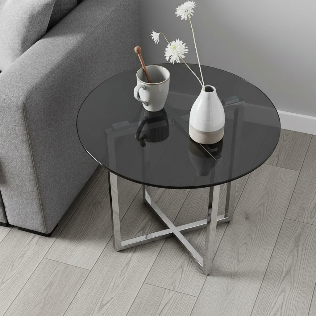 Minimalist Silver X-Frame Side Table - Image 2