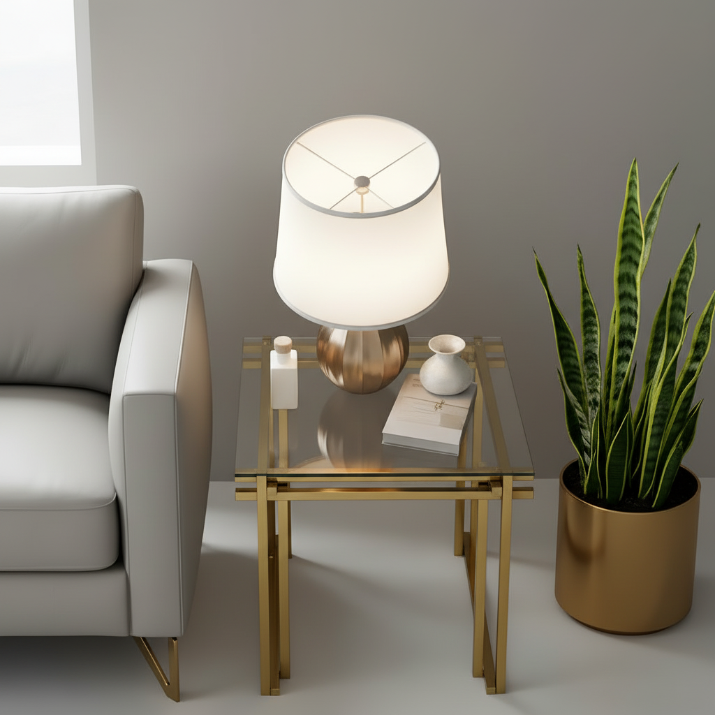 Gold Minimalist Glass Side Table - Image 3