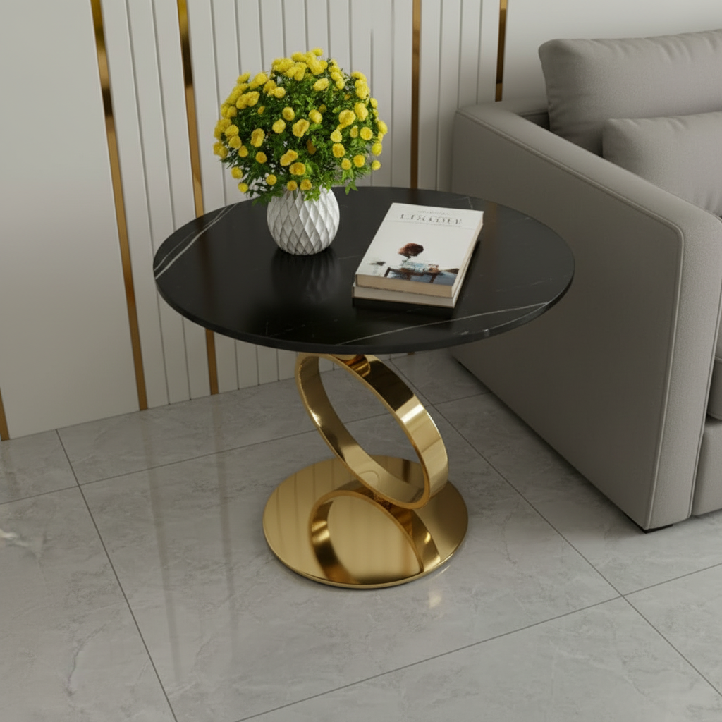 Gold Interlocking Loop Black Marble Side Table - Image 3