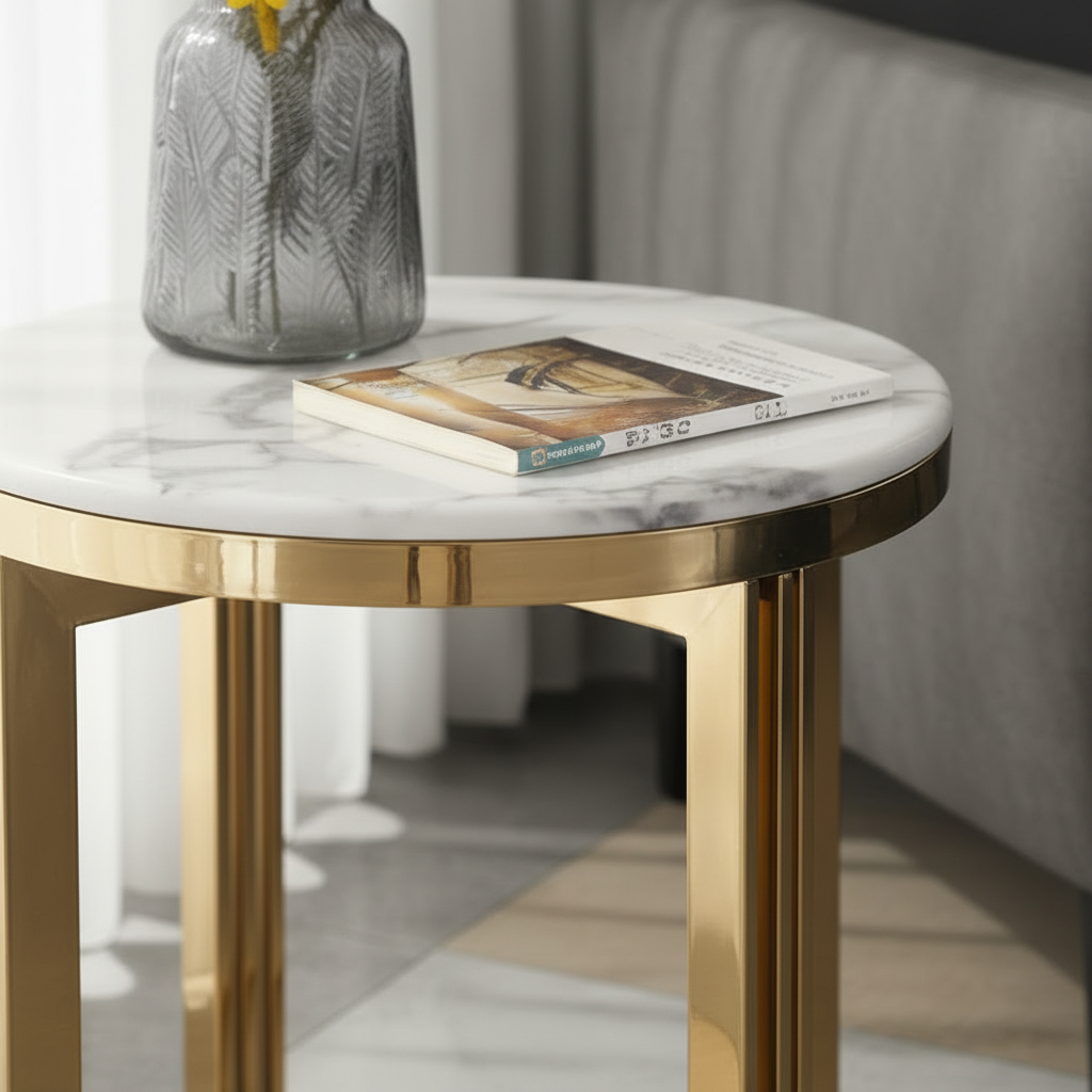 Gold Crisscross Marble Side Table - Image 3