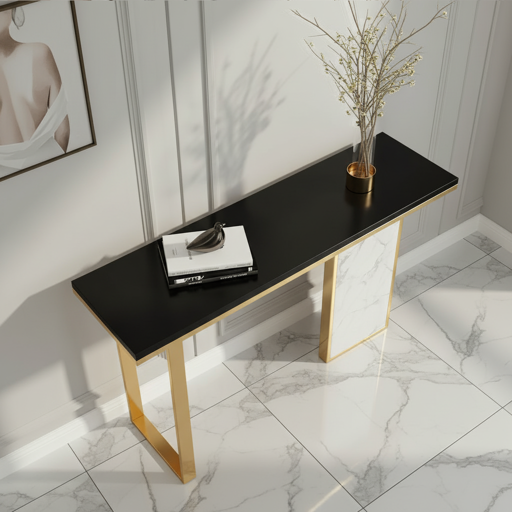 Gold & Marble Panel Console Table - Image 3
